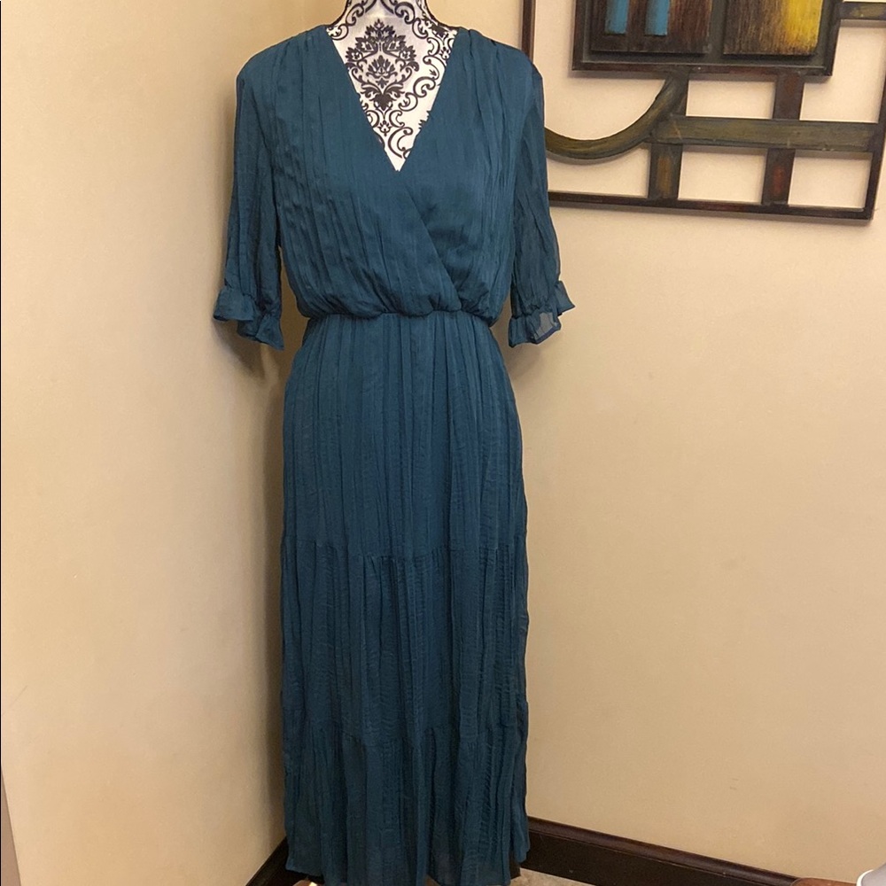 Listicle Teal Wrap Pleated dress NWOT